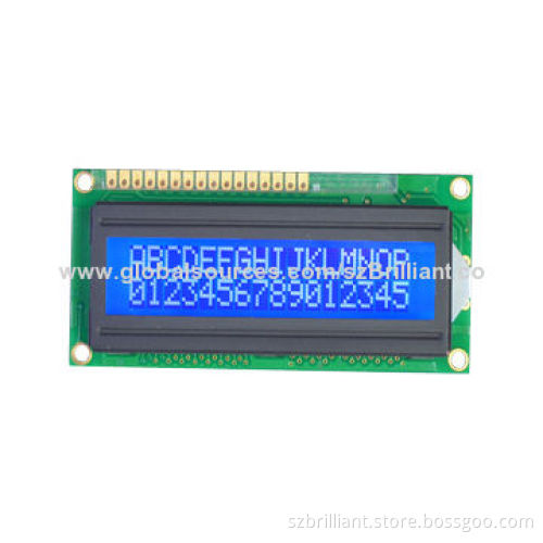 16 x 2 Character LCM with Lower Consumption and LED Backlight, STN Blue, White, Positive, 6 O' Clock